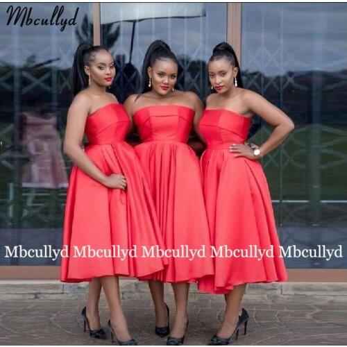 Cheap Red A-line Short Bridesmaid Dresses Tea Length African Women Wedding Party Dress Prom robe de soirée de mariage