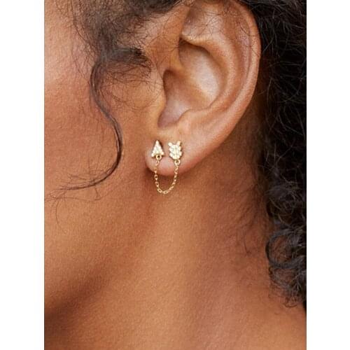 LUNA CHIAO Women Fashion Jewelry Pave Crystal Arrow Head Linked Two Pieces Stud Earrings