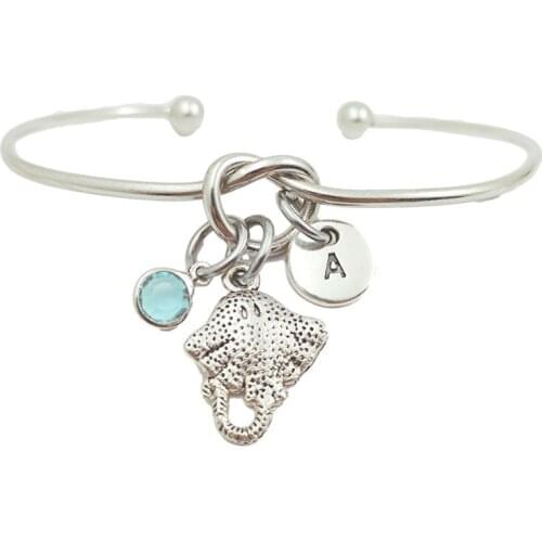 Manta Ray Creative Initial Letter Monogram Birthstone Adjustable Bracelet Fashion Jewelry Women Gift Pendant