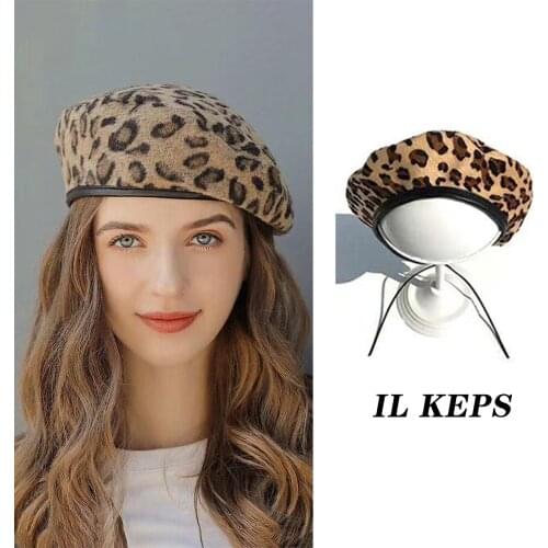 Womens Hat Cute Beret Vintage Hats For Women Leopard Felt Hat Beanie Woolen Winter Hat 2020 Womens Beret With Visor Warm
