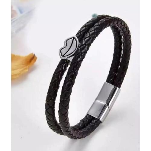 Fashion quality stainless steel punk smile mouth leather rope bracelet bracelet exquisite jewelry party gift