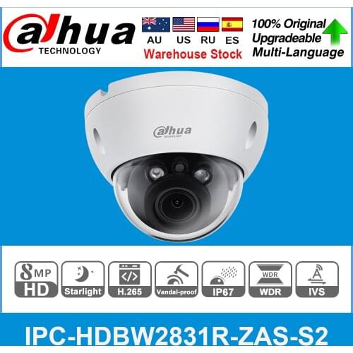 Dahua Original IPC-HDBW2831R-ZAS-S2 8MP 4K 5X Zoom POE SD Card Slot Audio Alarm I/O H.265+ 40M IR IVS IK10 Starlight IP Camera