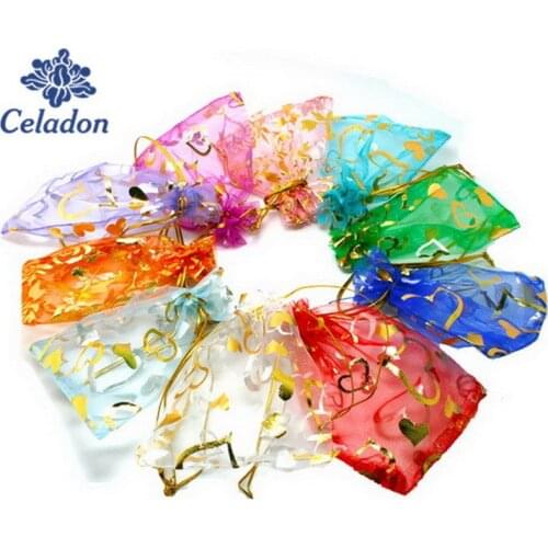 10Pcs 7x9cm/9X12cm Promotion Birthday Decorations Kids Supplies Random Mixed Bronzing Drawable Organza Gift Bags & Pouches