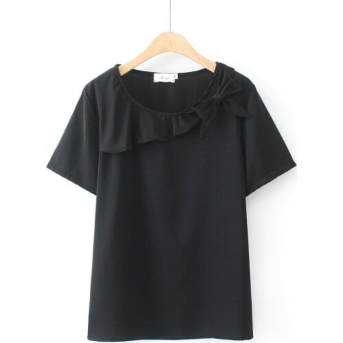 Plus Size White Black Womens Chiffon Tshirts Solid Simple A-line Tops Oversized Ladies' Elegant Workwear Shirts