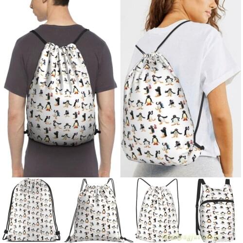 Pingu Mood Men Purpose Drawstring Backpack Bags Women Outdoor Travel Backpacks Gym Training Swimming Fitness Bag