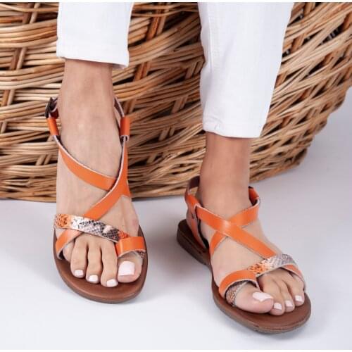 Summer Women Vintage Premium Multi Orange Orthopedic Open Toe Sandals Premium Non-slip Breathable Leather Casual Women Shoes