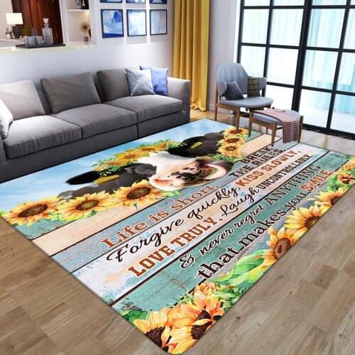 Modern 3D Carpet for Home Living Room bedroom Sunflower with cow printed floor mat Bedside sofa play Area Rug soft Flannel Decor
