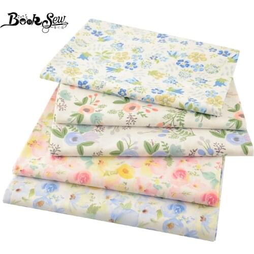 Booksew Light Colored Floral Series 100% Cotton Twill Fabrics for Sewing Quilting DIY Handicrafts Patchwork Cloth Home Textile