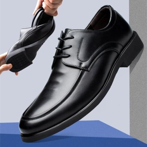 Business Leather Shoes Mens Breathable Casual Formal Suits Shoes Mens Classic Dress Shoes Black Fashion Derby Mens Shoes