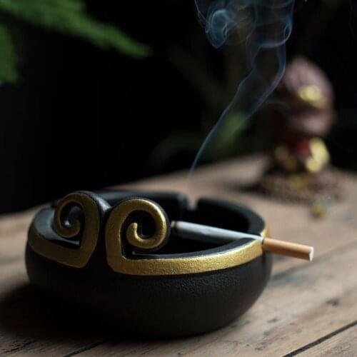 Creative windproof headband ashtray stoneware office home large black pottery ashtray living room decorations home accessories