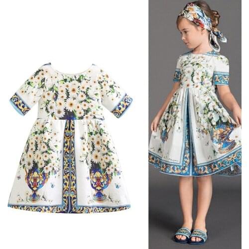 Spring Daisy Children Printing Dress Girl Daily Wear Dress Girls Dresses Toddler Dress