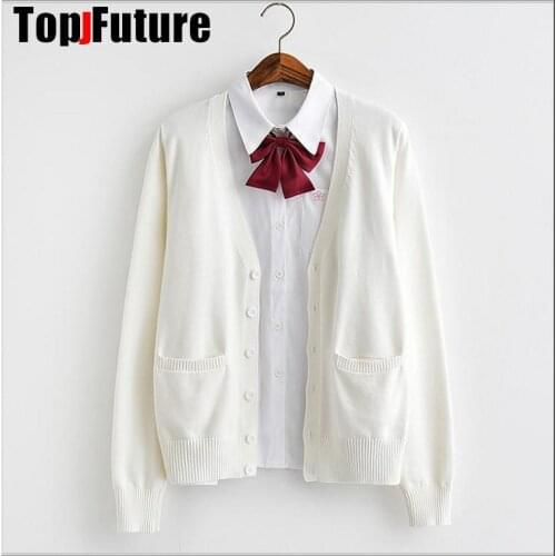 2020 Spring Cosplay School Uniform Sweater For Girls Women Long Sleeve Knitted Japanese Sailor Uniform Cardigans WITH RED BOW