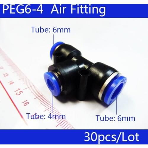 High quality 30pcs PEG 6MM - 4MM Pneumatic Unequal Union Tee Quick Fitting Connector Reducing Coupler PEG6-4