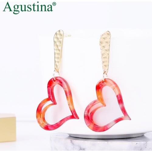 Agustina women heart earrings fashion jewelry drop earrings red acrylic long earrings dangle geometry earring boho wholesale new