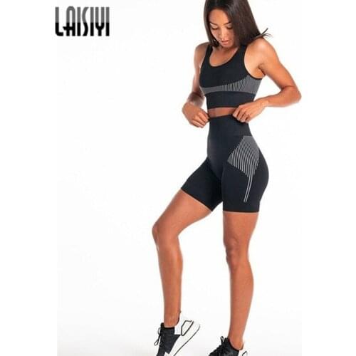 Women Seamless 2PCS Gym Set Sports Bra High Waist Fitness Gym Shorts Gym Set Running Sportswear Workout Clothes Sports Suits