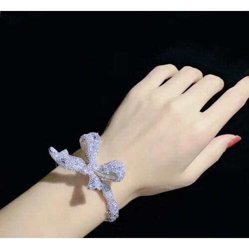 Bowknot bangle high quality 925 sterling silver with cubic zircon fine women jewelry for wedding & party free shipping