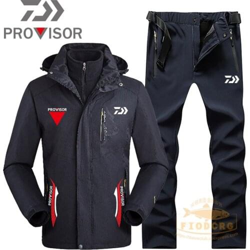 2022 Dawa Fishing Jacket Fishing Clothing Sets Fishing Pants Winter Thick Fishing Clothes Warm Three-in-one Coat Cycling Jacket