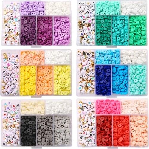 6mm Flat Round Polymer Clay Acrylic Letter Spacer Beads for Jewelry Making Bracelets Necklace Earring DIY Craft Kit 1160Pcs/Box