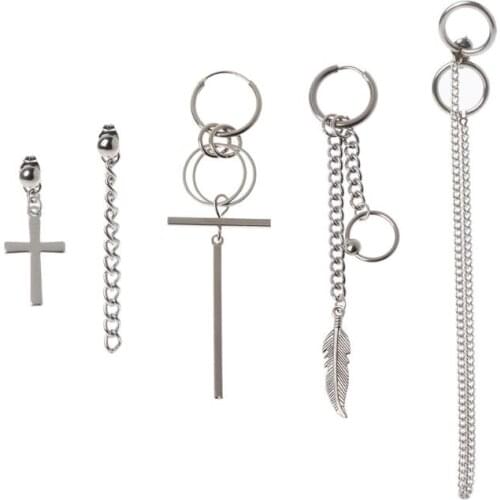 634D 5Pcs Titanium Steel Boys Album Long Chain Earrings Kit Korean Fashion Jewelry