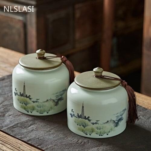 Antique Ceramics Tea Caddy Large Capacity Household Storage Tank Travel Tea Bag Sealed Tea Jar Kitchen Coffee Organizer Canister