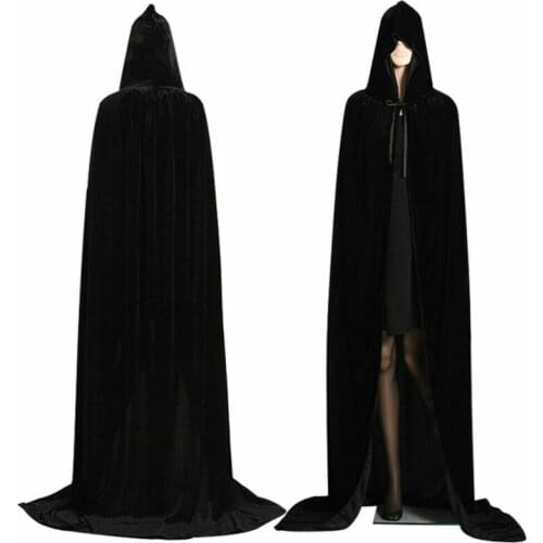 Adult Halloween Velvet Cloak Cape Hooded Medieval Costume Witch Wicca Vampire Men Women Scary Costumes