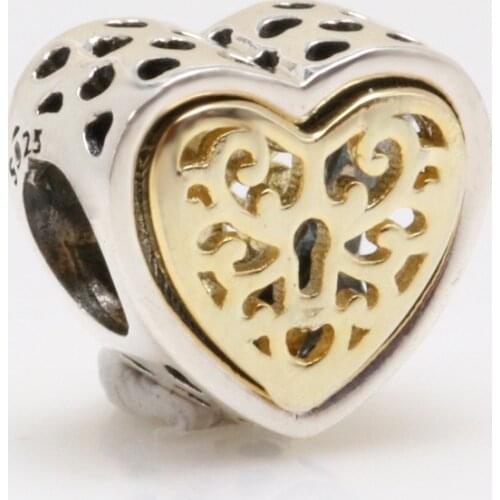 Bewill 925 Sterling Silver Hollow carved heart-shaped charm Fit Original Bracelet Necklace DIY Jewelry