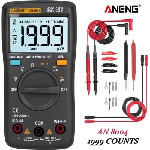 AN8004 Digital Multimeter Auto Range Backlight AC/DC Ammeter Voltmeter Ohm Portable Meter multimetro + Test Lead Set