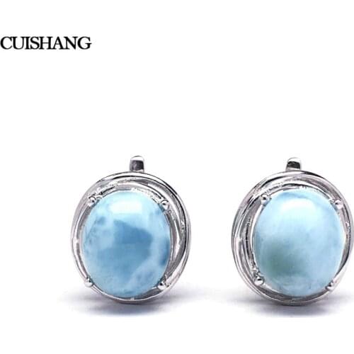 CSJ Larimar Earring Sterling 925 Silver Natural Blue Gemstone Fine Jewelry Wedding Engagement Bands for Women Ladies Girls Gift