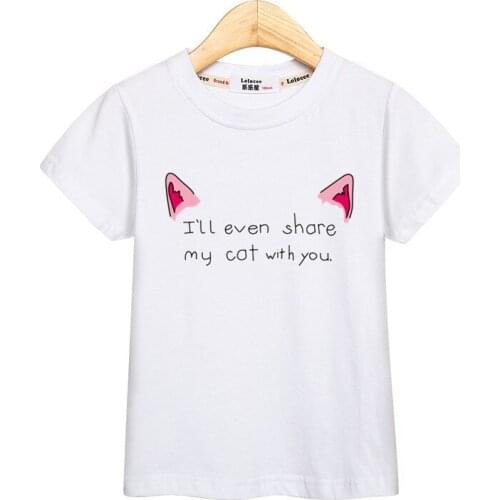 Kids fashion tees baby girl t-shirt cats print tops short sleeve cartoon shirt baby girls clothes summer cat ears tshirt