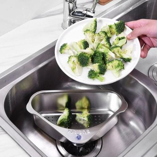 Home Portable Drain Basket Stainless Steel Sink Strainer Peel Vegetable Hanging Storage Holder Basket Filter Kitchen Tool E11828