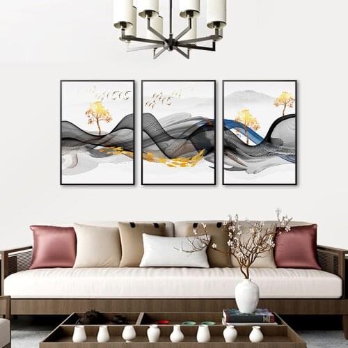 Aesthetic mountain landscape canvas painting Abstract art black and white wall picture living room decoration poster and prints