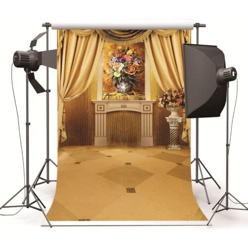 Indoor Old Master Yellow Curtain Wedding Children Photographic Backgrounds For Photo Studio Props Vinyl Backdrop for Photography