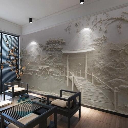 Photo Wallpaper Chinese Style 3D Stereo Embossed Landscape Pavilion Background Wall Mural Hotel Living Room Art Papel De Parede