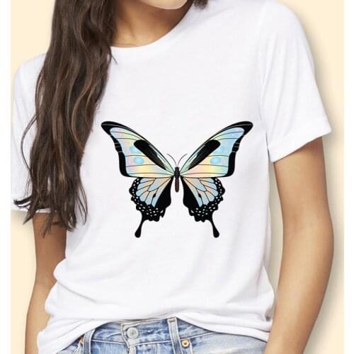 Women Butterfly Lovely Cute Love O-neck 90s Lady Cartoon Kawaii Graphic Tshirt T-Shirt Kawaii Female Tops Tees Print Clothes