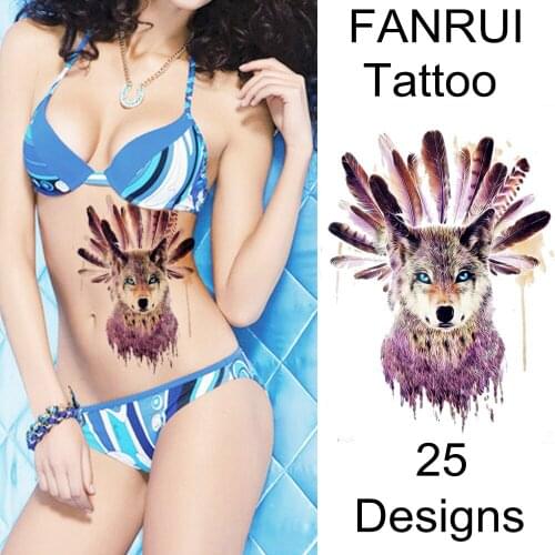 Indian Warrior Wolf With Feather Water Transfer Temporary Tattoo Stickers ATH096 Girls Body Art Waterproof Fake Flash Tattoo Men