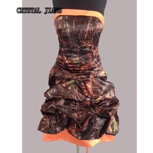 Mossy Oak Camo Dresses Hi-lo Orange Camouflage Bridesmaid Dresses Pick-up Country Wedding