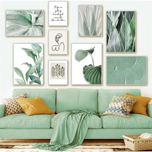 Green Plant Leaf Picture Canvas Art Painting Nordic Abstract Figure Wall Art Poster and Print for Modern Home Living Room Decor