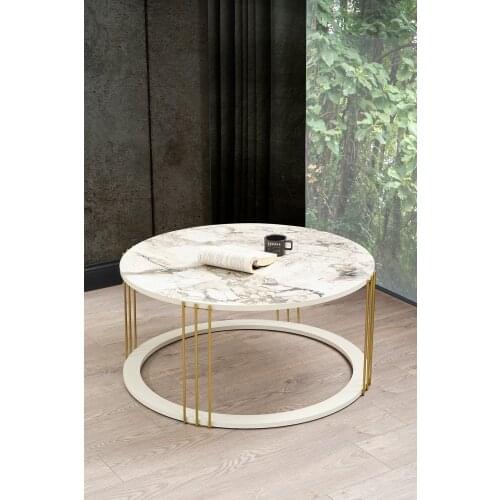 Venus Metal Toe Gold Marble Pattern Medium Coffee Table