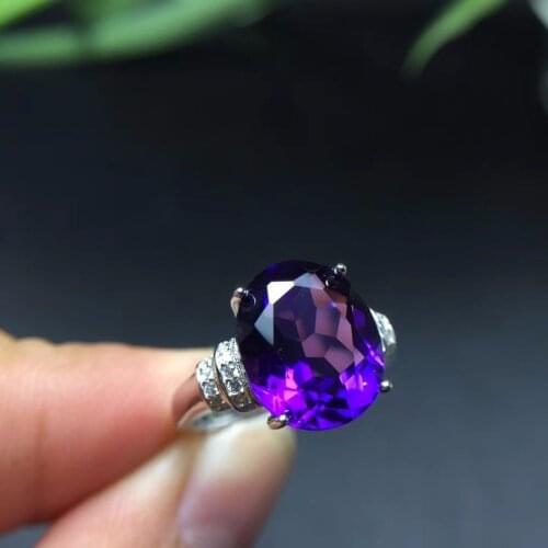 Natural amethyst ring, 925 silver, 5 carat gemstone, authentic color, clean