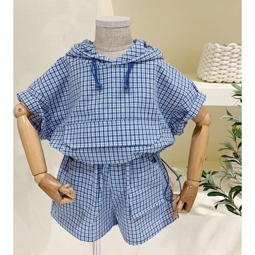 Boutique Kids Clothing Boys Clothes Girls Outfits 2021 New Sets Hoodie Pants 2 Pieces Plaid Summer