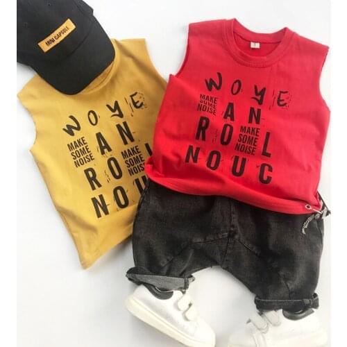 Boys Clothing Sets 2020 Summer Baby Boys Casual Vest T Shirt 2pcs Sets New Toddler Casual Letter Print Sleeveless Tee+jeans Sets