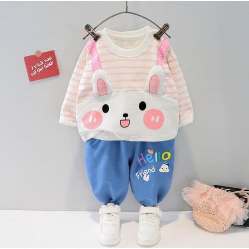 Baby Girls Clothes Sets Spring Autumn Toddler Kids Clothes Cotton Cartoon Striped Rabbit Hoodies + Jeans 2Pcs Children Outfits