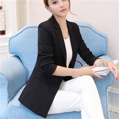 Small suit female jacket in the long paragraph spring and autumn new black Slim long-sleeved casual high-quality suit jacket
