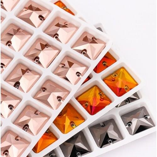 Metallic Luster K9 Square Sew on Stones Flatback Glass Buttons Strass Crystal Rhinestones Metal Plating Sew on Clothing Crafts