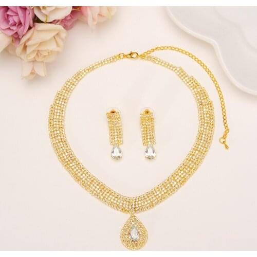 Fashion full Crystal Wedding Bridal Jewelry Sets gold Color Rhinestone Wedding Jewelry Necklace Sets for Women girls party gift