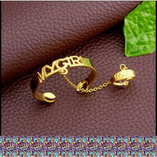 NEW Hot Sales New Fashion 9 k Solid G/F Gold Bracelet Letter My-Girl Bangles With chain Ring For Daughter Gift Jewelry