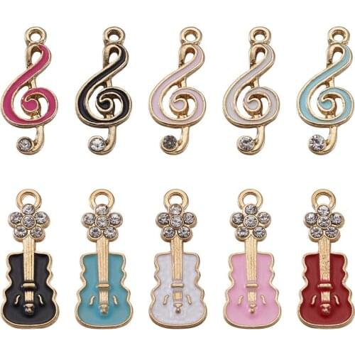 Pandahall 20pcs/Box Musical Instrument Note Guitar Enamel Charms Pendant For Bracelet DIY Jewelry Making Accessories Mixed Color