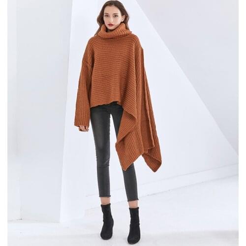 Zoctuo Bat Sleeve Casual Black Sweaters Female Fashion New Clothing Asymmetrical Loose Sweater For Women Turtleneck