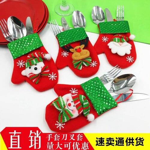2020 Christmas Decoration Christmas Doll Sequins Brushed Gloves Candy Cutlery Set Gift Bag AA040