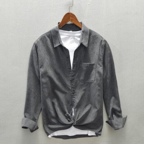 Z701 Autumn Winter Men Shirts Casual Japan Style Fresh Simple 5 Colors Retro Comfortable Youth Student Lapel Long Sleeve Tops